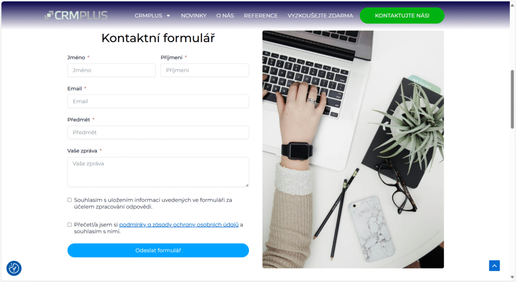 Nový web - kontaktní formulář
